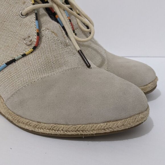 TOMS Womens 9.5 Wedges Tan Booties Whisper Desert Wedge Boot 9 1/2 Suede Shoes - Picture 11 of 14